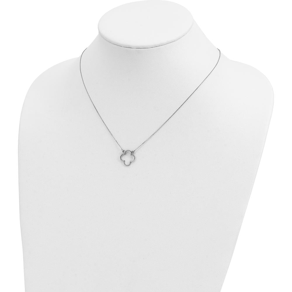14K White Gold Polished Open Quatrefoil Pendant Necklace with Rhodium Plating by Oro Pregiato
