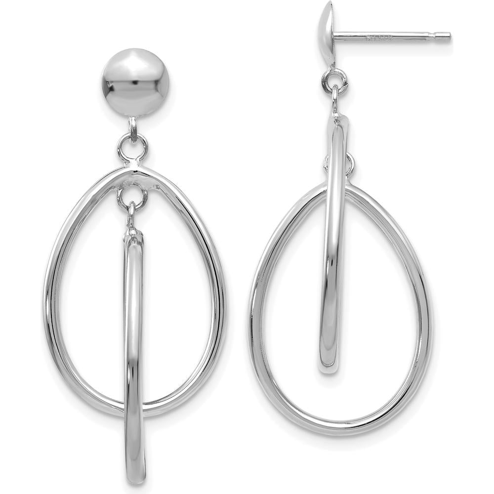 14K White Gold Polished Oval Dangle Post Earrings - Elegant & Timeless Drop Design by 0