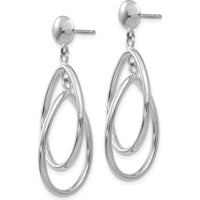 14K White Gold Polished Oval Dangle Post Earrings - Elegant & Timeless Drop Design by 0