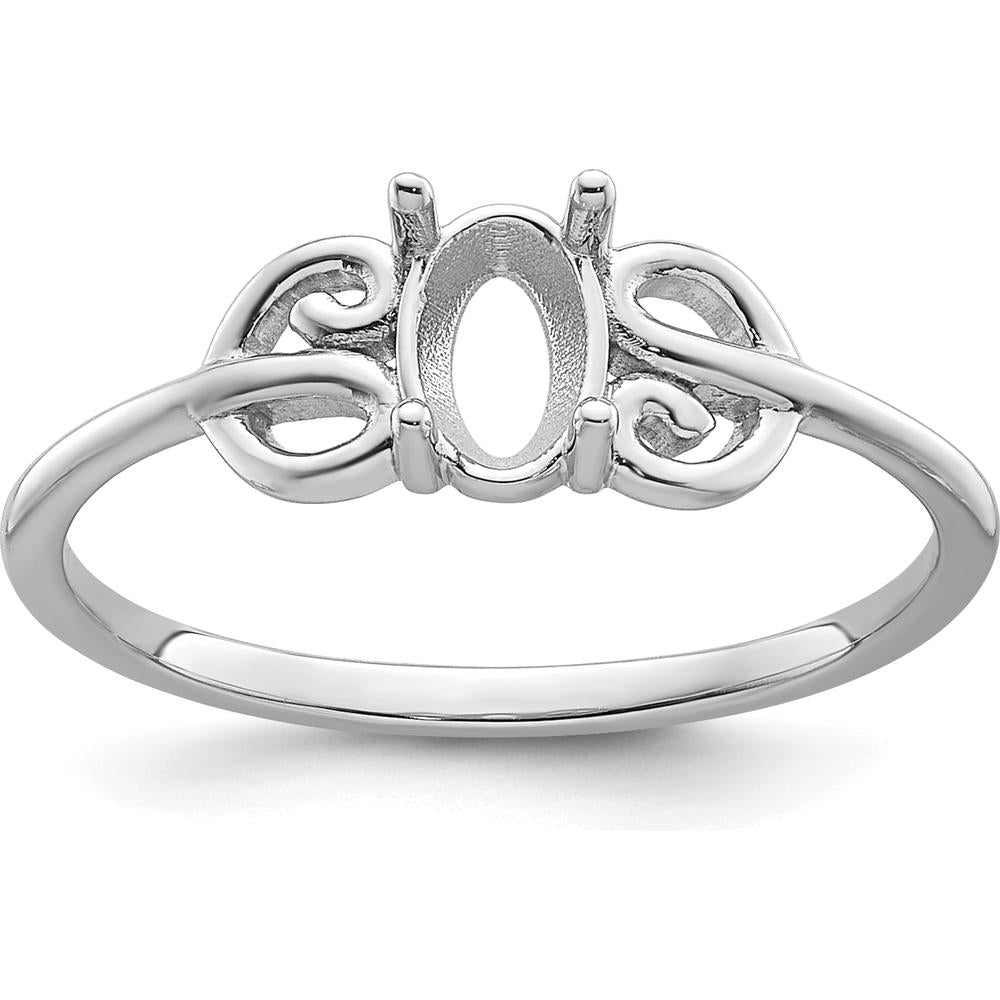 14K White Gold Polished Oval Gemstone Ring Mounting - 6x4 Setting by Monteluci Fine Jewelry