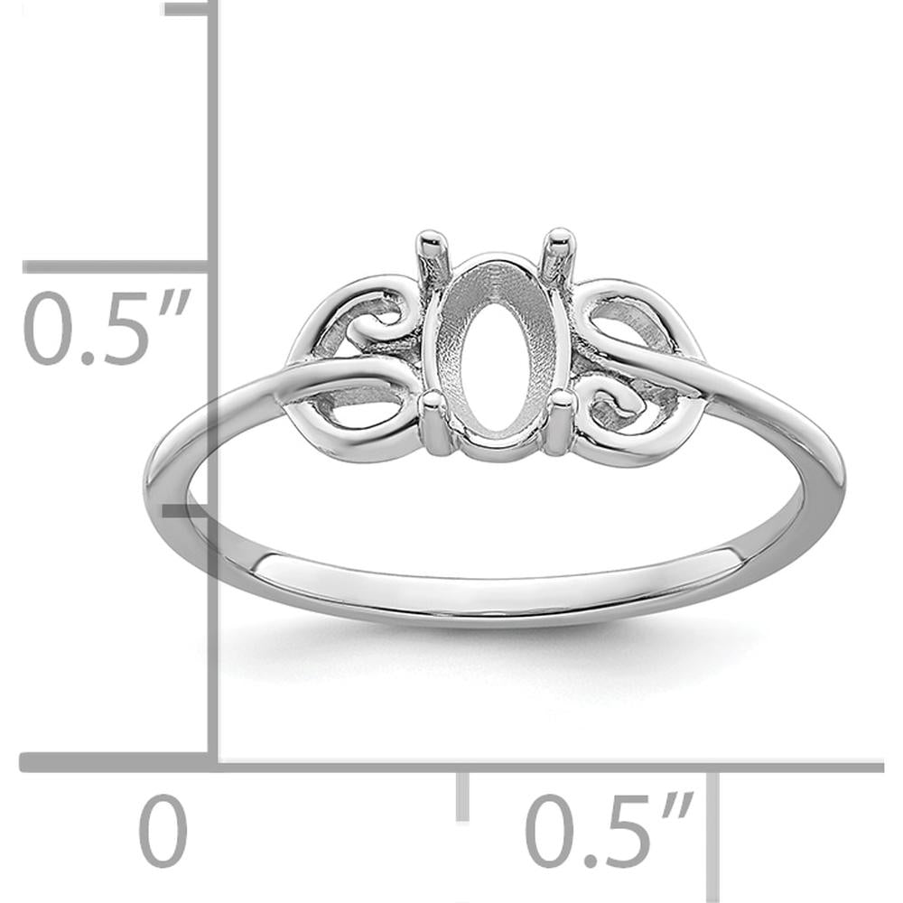 14K White Gold Polished Oval Gemstone Ring Mounting - 6x4 Setting by Monteluci Fine Jewelry