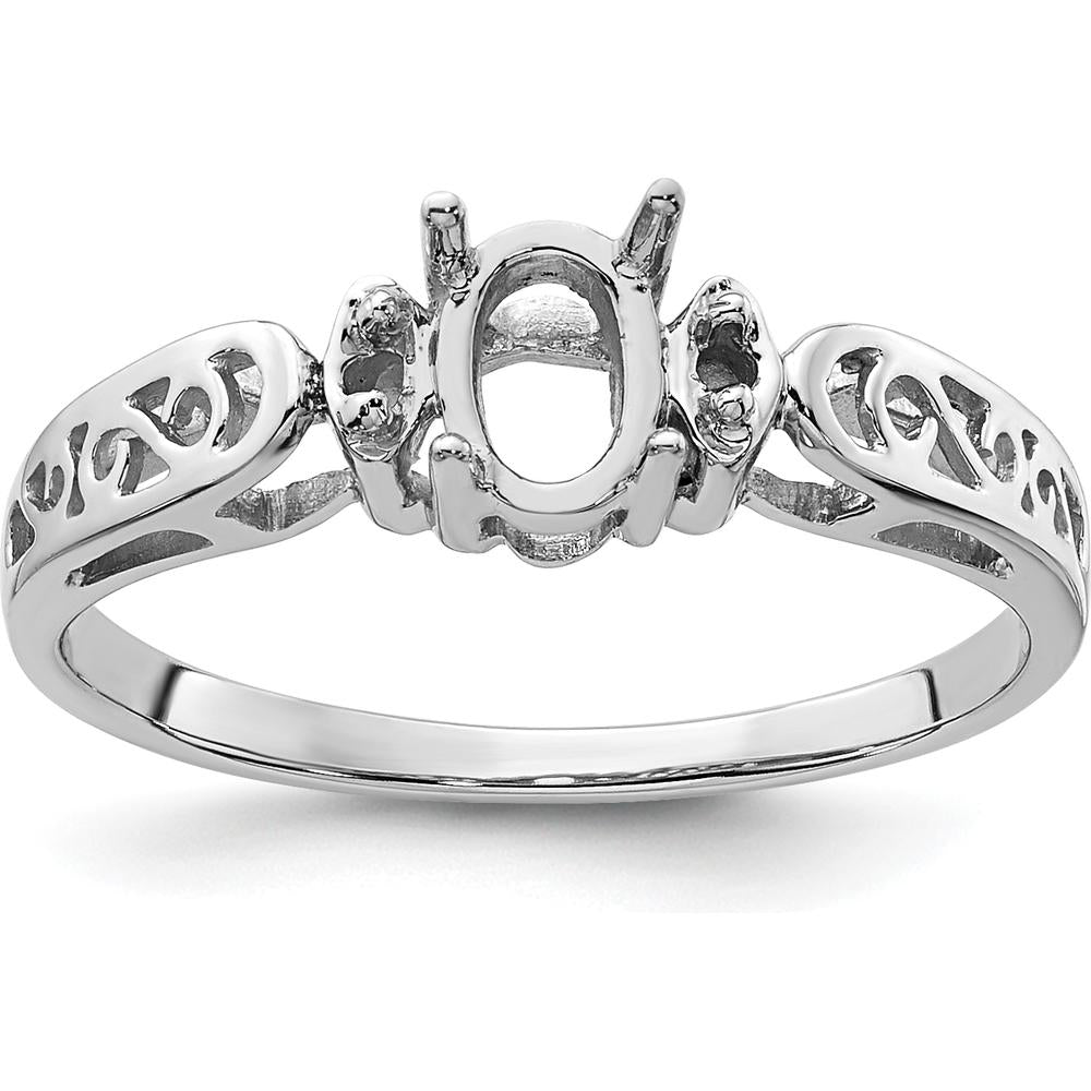 14K White Gold Polished Oval Gemstone Ring Mounting for 6x4 Gemstone by Monteluci Fine Jewelry