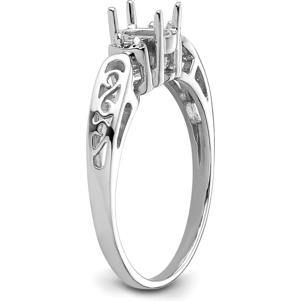 14K White Gold Polished Oval Gemstone Ring Mounting for 6x4 Gemstone by Monteluci Fine Jewelry