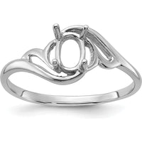 14K White Gold Polished Oval Gemstone Ring Mounting for Custom Stone - 6x4 Oval Shape by Oro Pregiato