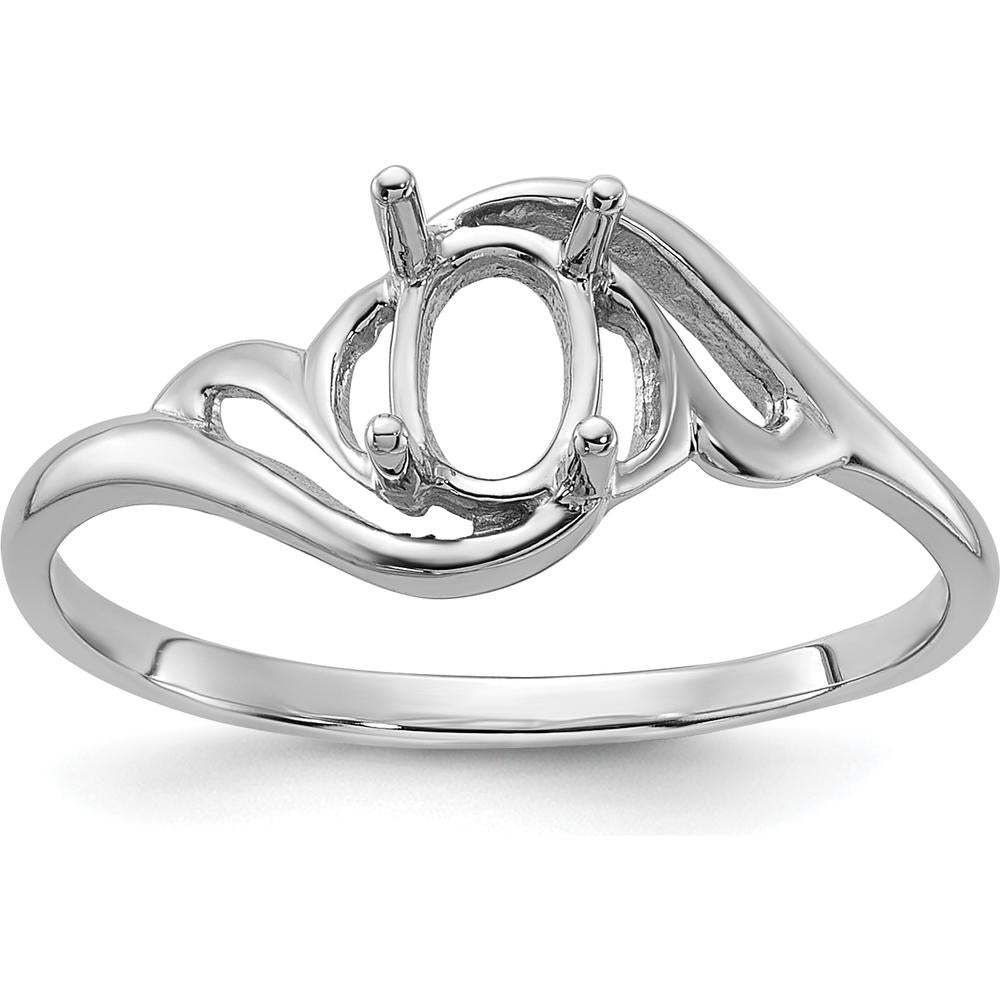 14K White Gold Polished Oval Gemstone Ring Mounting for Custom Stone - 6x4 Oval Shape by Oro Pregiato