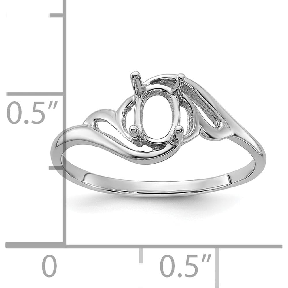 14K White Gold Polished Oval Gemstone Ring Mounting for Custom Stone - 6x4 Oval Shape by Oro Pregiato