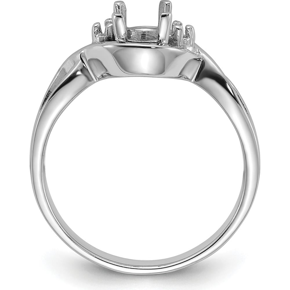 14K White Gold Polished Oval Gemstone Ring Mounting with Rhodium Plating - 6x4 Stone Size by Monteluci Fine Jewelry