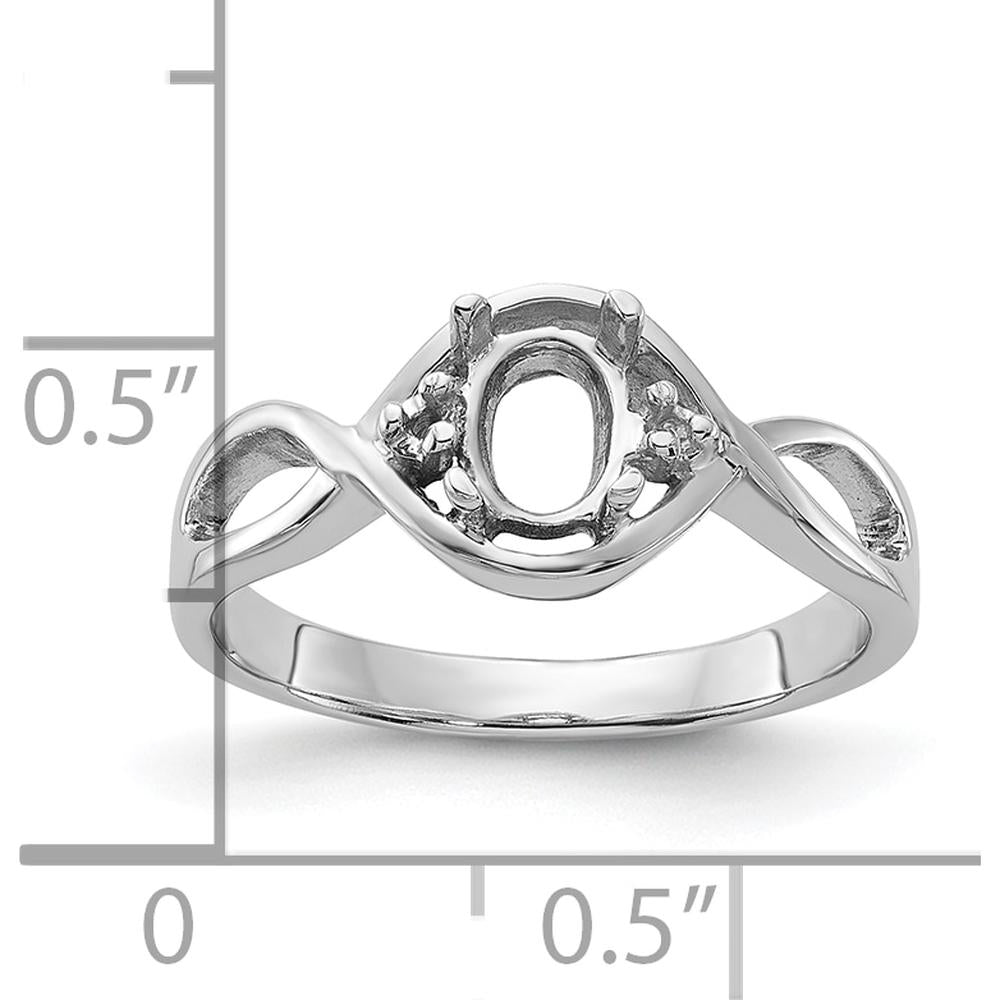 14K White Gold Polished Oval Gemstone Ring Mounting with Rhodium Plating - 6x4 Stone Size by Monteluci Fine Jewelry