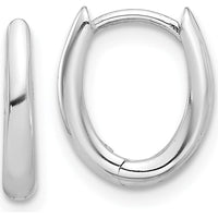 14K White Gold Polished Oval Hinged Hoop Earrings - 12.6mm Length by 0
