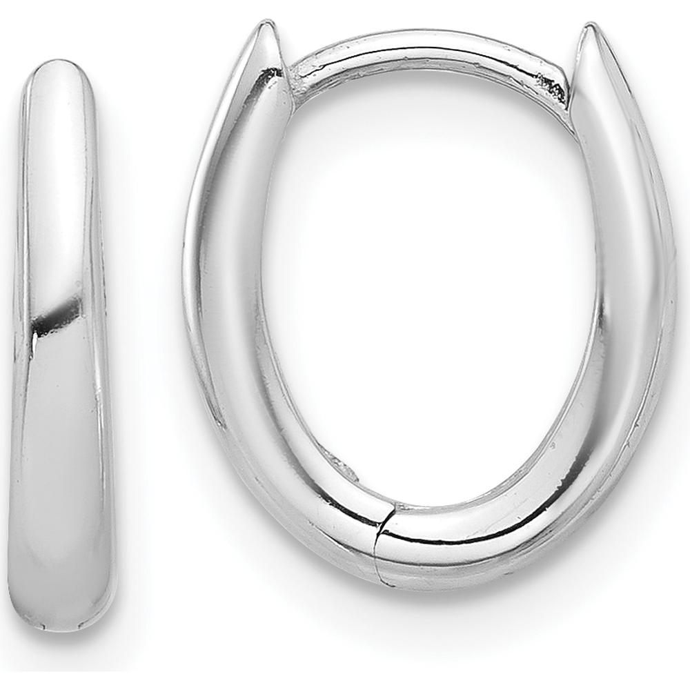 14K White Gold Polished Oval Hinged Hoop Earrings - 12.6mm Length by 0