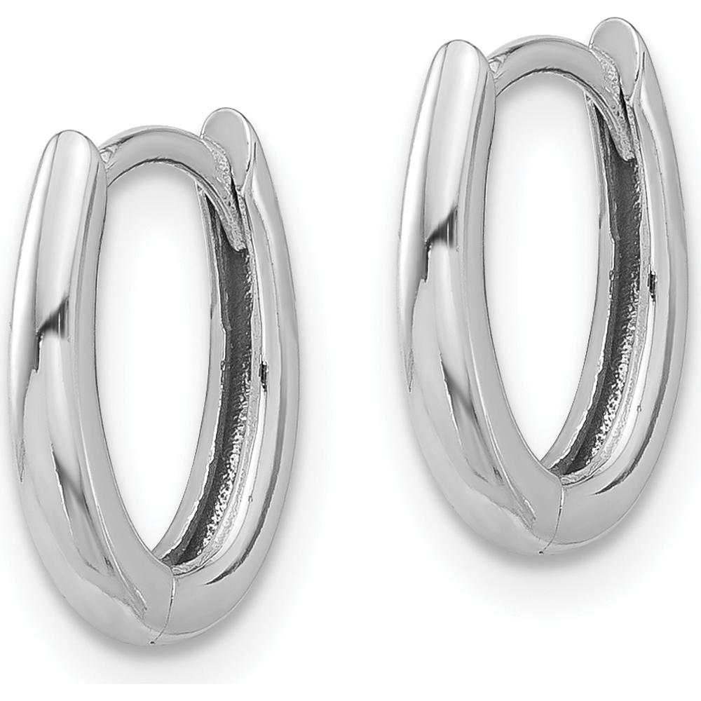 14K White Gold Polished Oval Hinged Hoop Earrings - 12.6mm Length by 0