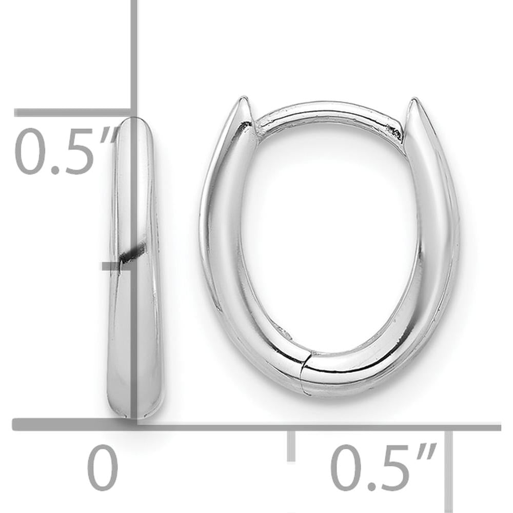 14K White Gold Polished Oval Hinged Hoop Earrings - 12.6mm Length by 0