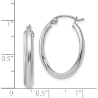 14K White Gold Polished Oval Hoop Earrings - 16mm Length, 3.5mm Thickness by 0