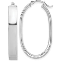 14K White Gold Polished Oval Hoop Earrings - Lightweight & Rhodium Plated by 0
