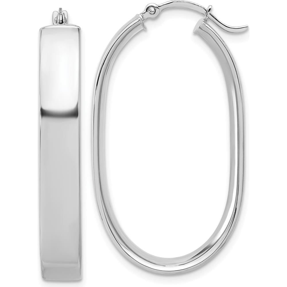 14K White Gold Polished Oval Hoop Earrings - Lightweight & Rhodium Plated by 0