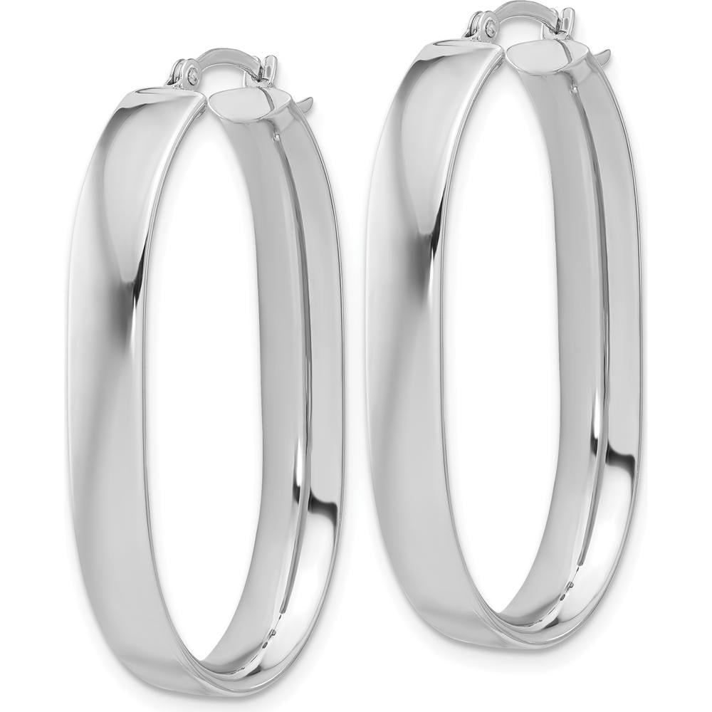 14K White Gold Polished Oval Hoop Earrings - Lightweight & Rhodium Plated by 0