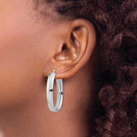 14K White Gold Polished Oval Hoop Earrings - Lightweight & Rhodium Plated by 0