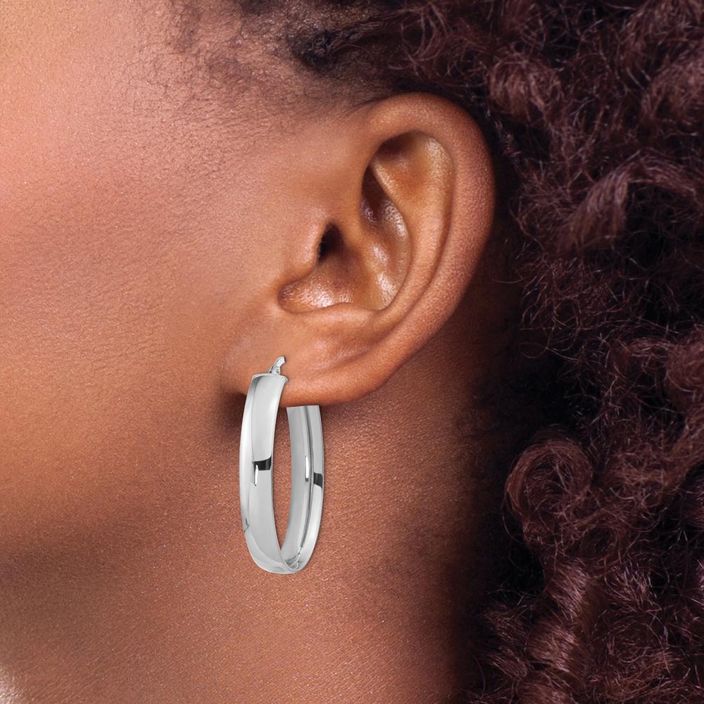 14K White Gold Polished Oval Hoop Earrings - Lightweight & Rhodium Plated by 0