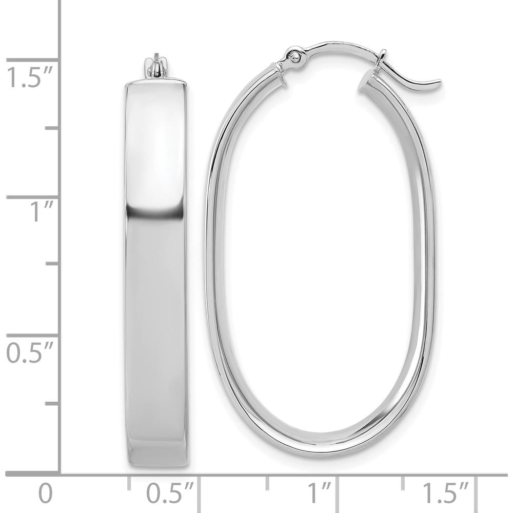 14K White Gold Polished Oval Hoop Earrings - Lightweight & Rhodium Plated by 0