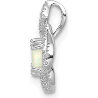 14K White Gold Polished Oval Opal and Diamond Vintage Chain Slide Pendant with 0.43 Carat Opal and 0.04 Carat Total Diamond Weight by Oro Pregiato
