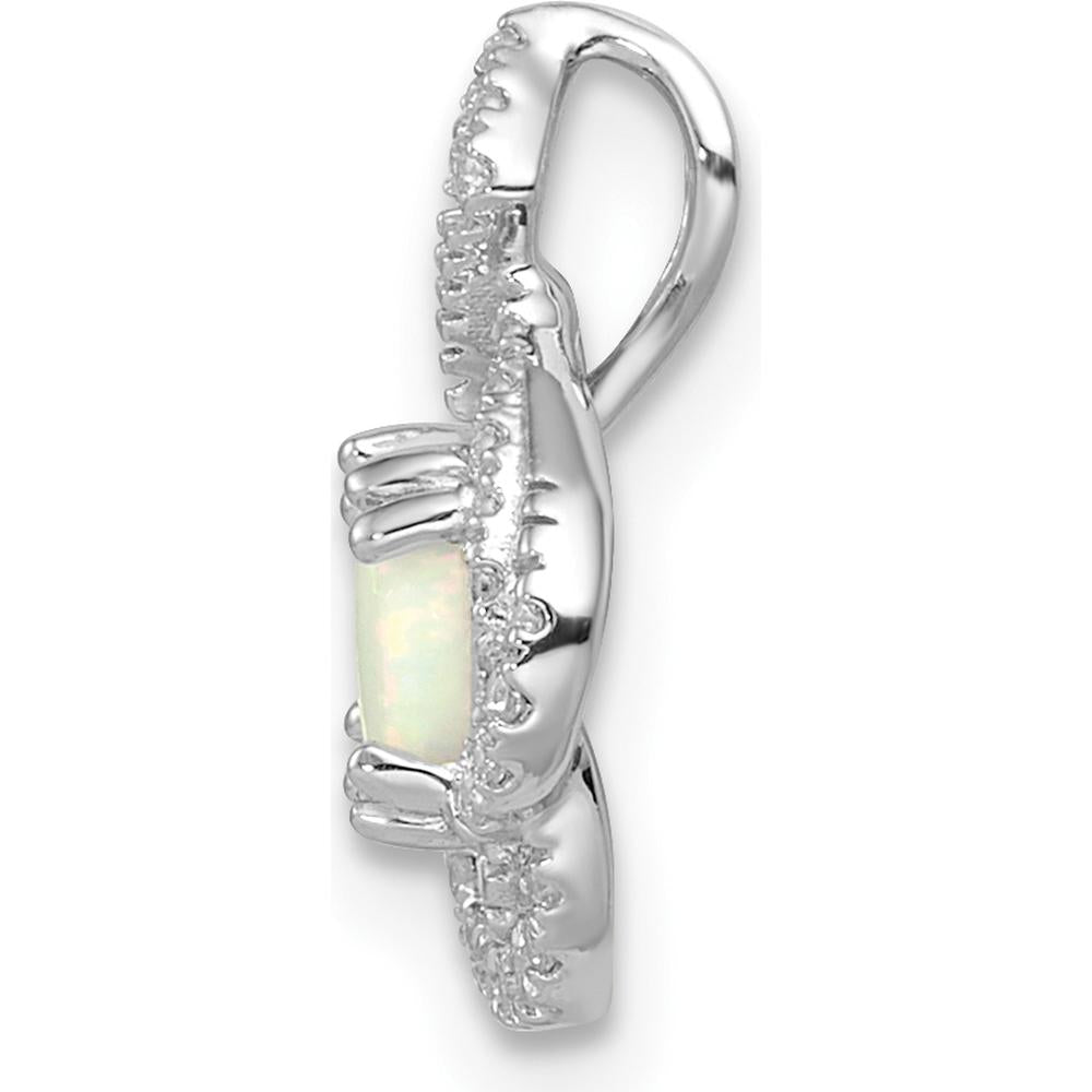14K White Gold Polished Oval Opal and Diamond Vintage Chain Slide Pendant with 0.43 Carat Opal and 0.04 Carat Total Diamond Weight by Oro Pregiato
