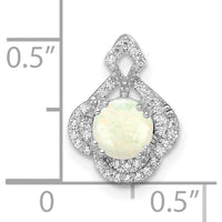 14K White Gold Polished Oval Opal and Diamond Vintage Chain Slide Pendant with 0.43 Carat Opal and 0.04 Carat Total Diamond Weight by Oro Pregiato