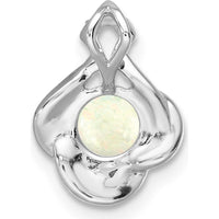 14K White Gold Polished Oval Opal and Diamond Vintage Chain Slide Pendant with 0.43 Carat Opal and 0.04 Carat Total Diamond Weight by Oro Pregiato