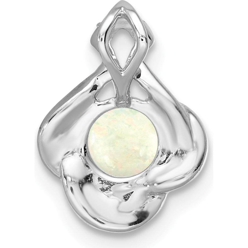 14K White Gold Polished Oval Opal and Diamond Vintage Chain Slide Pendant with 0.43 Carat Opal and 0.04 Carat Total Diamond Weight by Oro Pregiato
