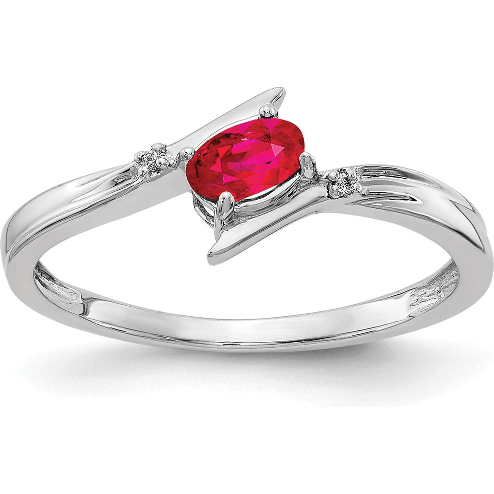14K White Gold Polished Oval Ruby and Diamond Bypass Ring - 0.32 Carat Ruby, 0.0086 Carat Total Diamond Weight by 0
