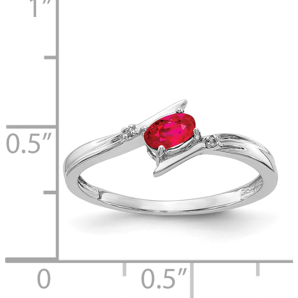 14K White Gold Polished Oval Ruby and Diamond Bypass Ring - 0.32 Carat Ruby, 0.0086 Carat Total Diamond Weight by 0