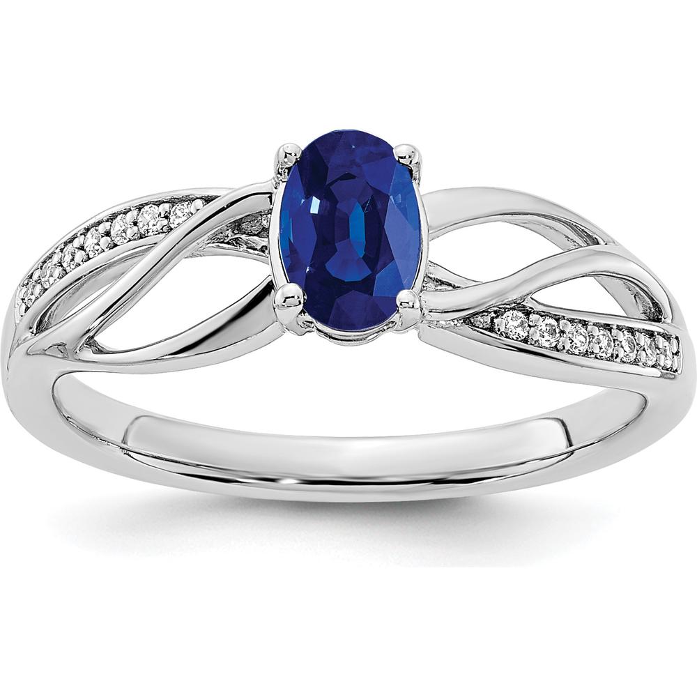 14K White Gold Polished Oval Sapphire and Round Diamond Ring - 0.61 Carat Sapphire, 0.0035 Carat Total Diamond Weight by 0
