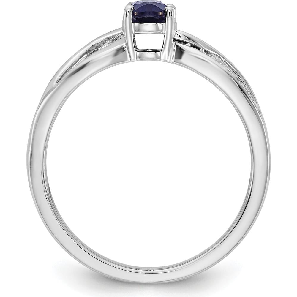 14K White Gold Polished Oval Sapphire and Round Diamond Ring - 0.61 Carat Sapphire, 0.0035 Carat Total Diamond Weight by 0