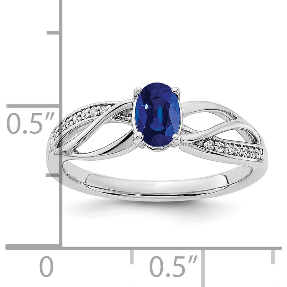 14K White Gold Polished Oval Sapphire and Round Diamond Ring - 0.61 Carat Sapphire, 0.0035 Carat Total Diamond Weight by 0