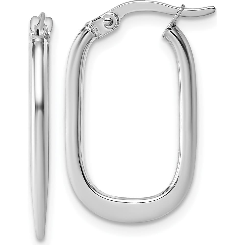 14K White Gold Polished Oval Tapered Tube Hoop Earrings - 24.5mm Length by 0