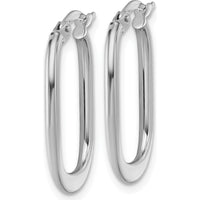 14K White Gold Polished Oval Tapered Tube Hoop Earrings - 24.5mm Length by 0