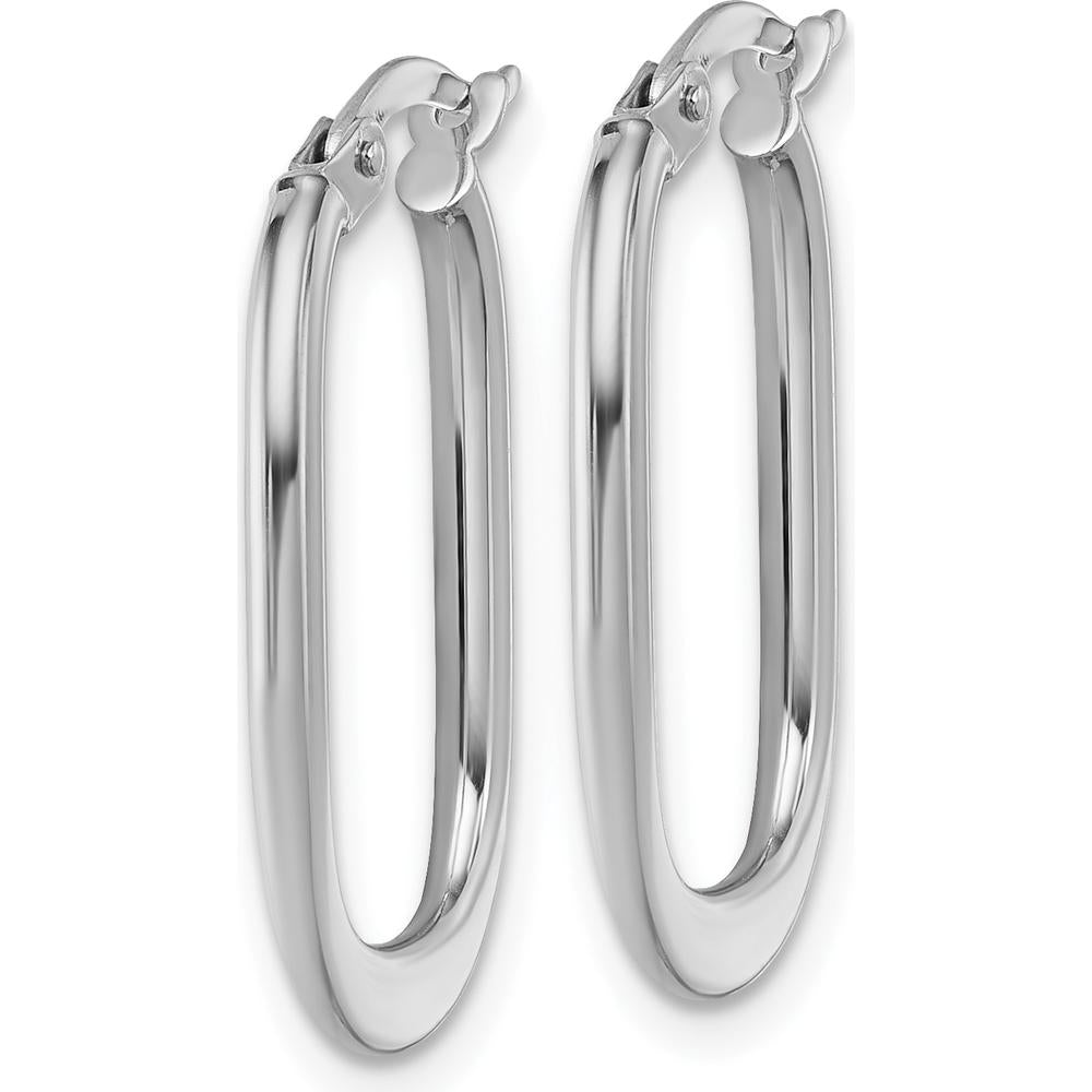14K White Gold Polished Oval Tapered Tube Hoop Earrings - 24.5mm Length by 0