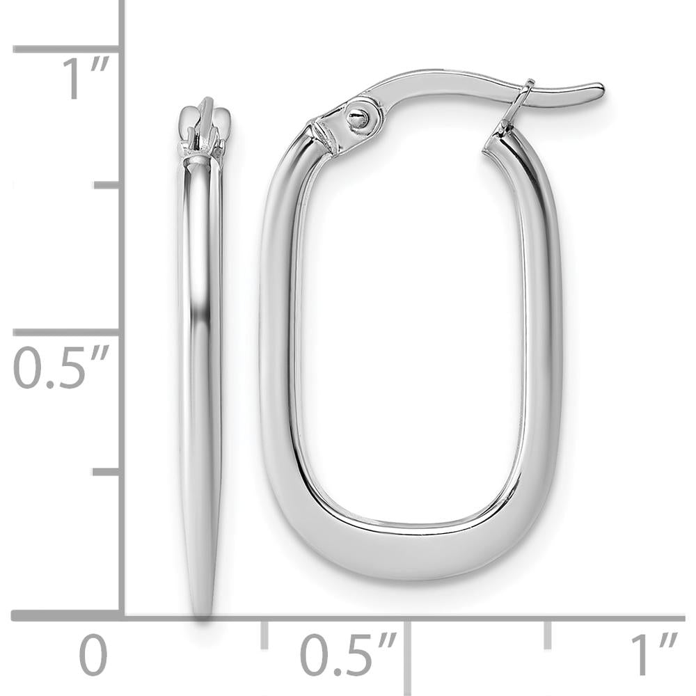 14K White Gold Polished Oval Tapered Tube Hoop Earrings - 24.5mm Length by 0