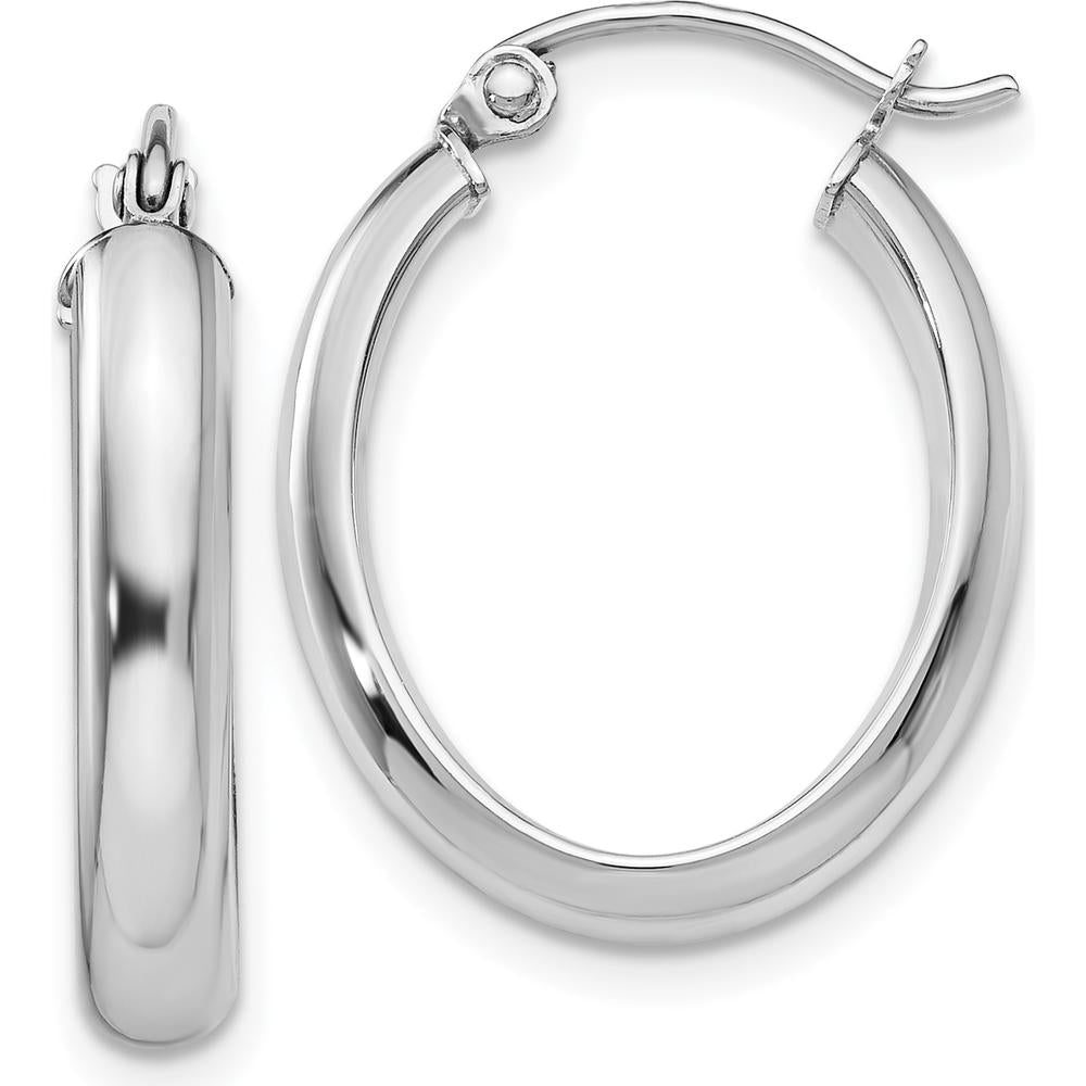 14K White Gold Polished Oval Tube Hoop Earrings - 21.5mm Length by 0