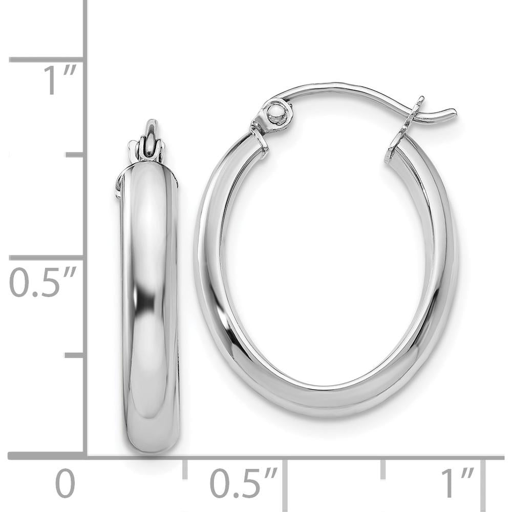 14K White Gold Polished Oval Tube Hoop Earrings - 21.5mm Length by 0