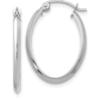 14K White Gold Polished Oval Tube Hoop Earrings - 22mm Length, 17mm Width by 0