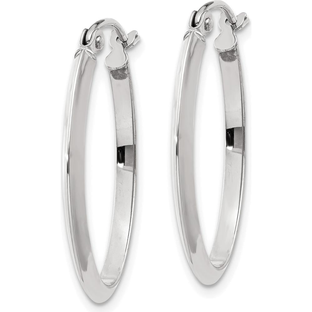14K White Gold Polished Oval Tube Hoop Earrings - 22mm Length, 17mm Width by 0