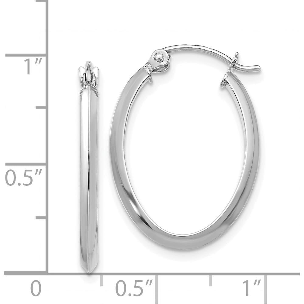 14K White Gold Polished Oval Tube Hoop Earrings - 22mm Length, 17mm Width by 0