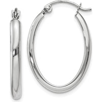14K White Gold Polished Oval Tube Hoop Earrings - 23.5mm Length by 0