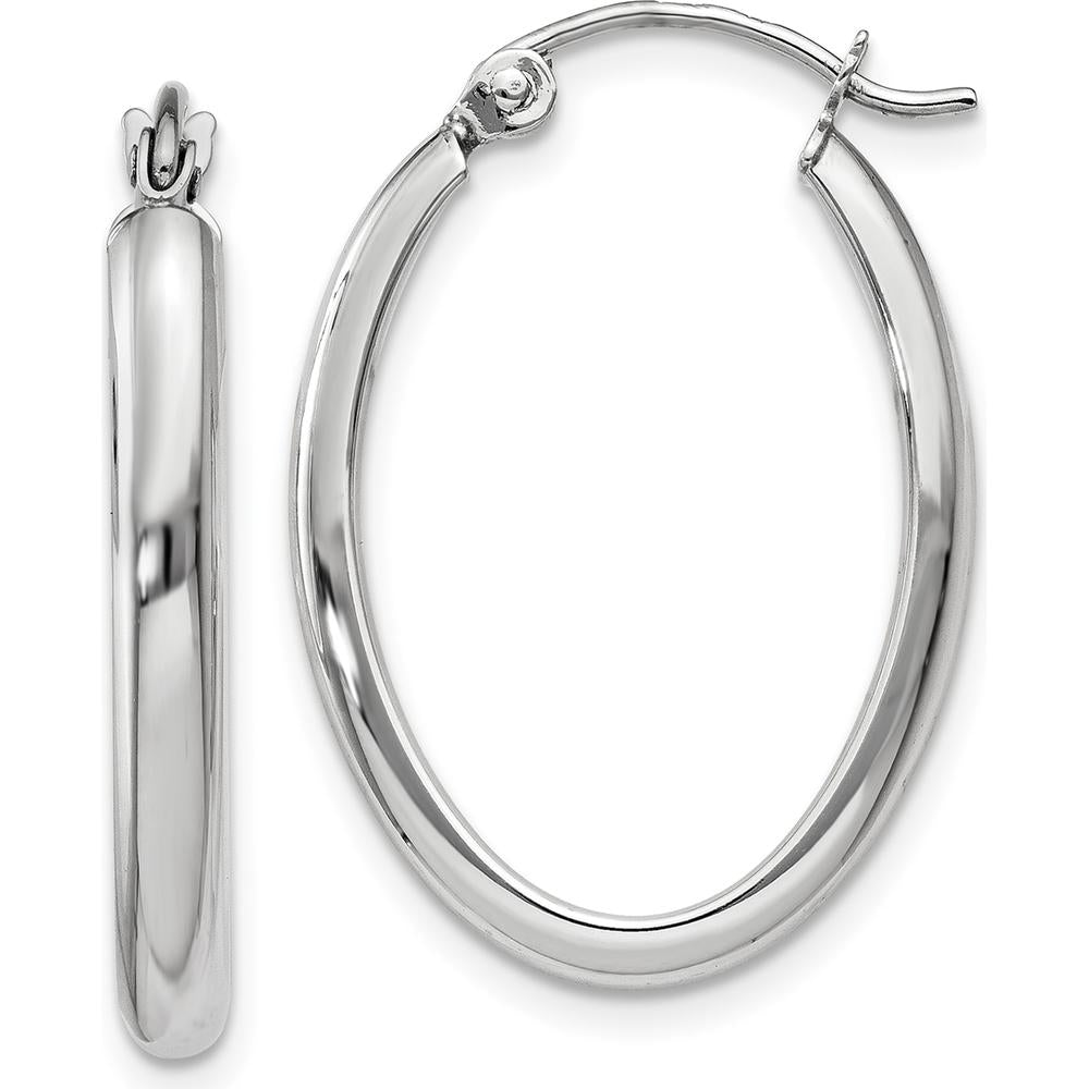 14K White Gold Polished Oval Tube Hoop Earrings - 23.5mm Length by 0