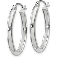14K White Gold Polished Oval Tube Hoop Earrings - 23.5mm Length by 0