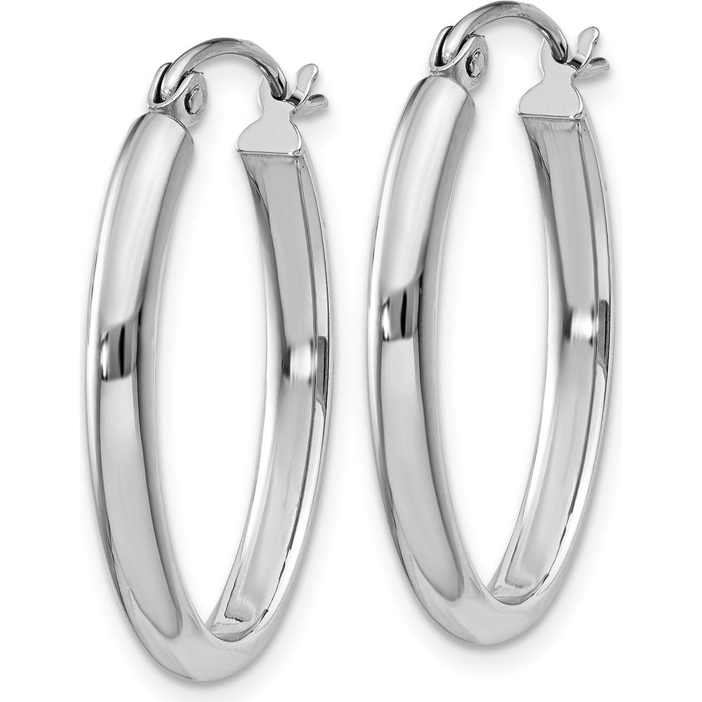 14K White Gold Polished Oval Tube Hoop Earrings - 23.5mm Length by 0