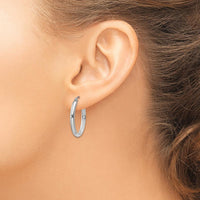 14K White Gold Polished Oval Tube Hoop Earrings - 23.5mm Length by 0