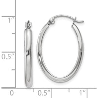 14K White Gold Polished Oval Tube Hoop Earrings - 23.5mm Length by 0
