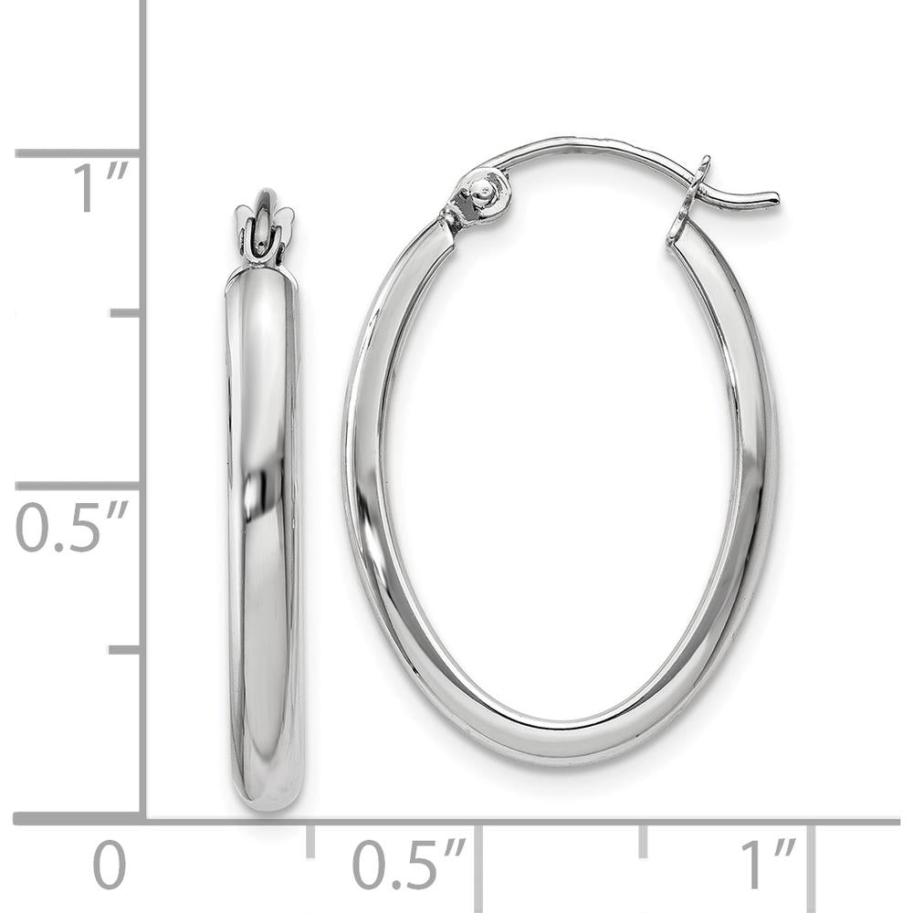 14K White Gold Polished Oval Tube Hoop Earrings - 23.5mm Length by 0