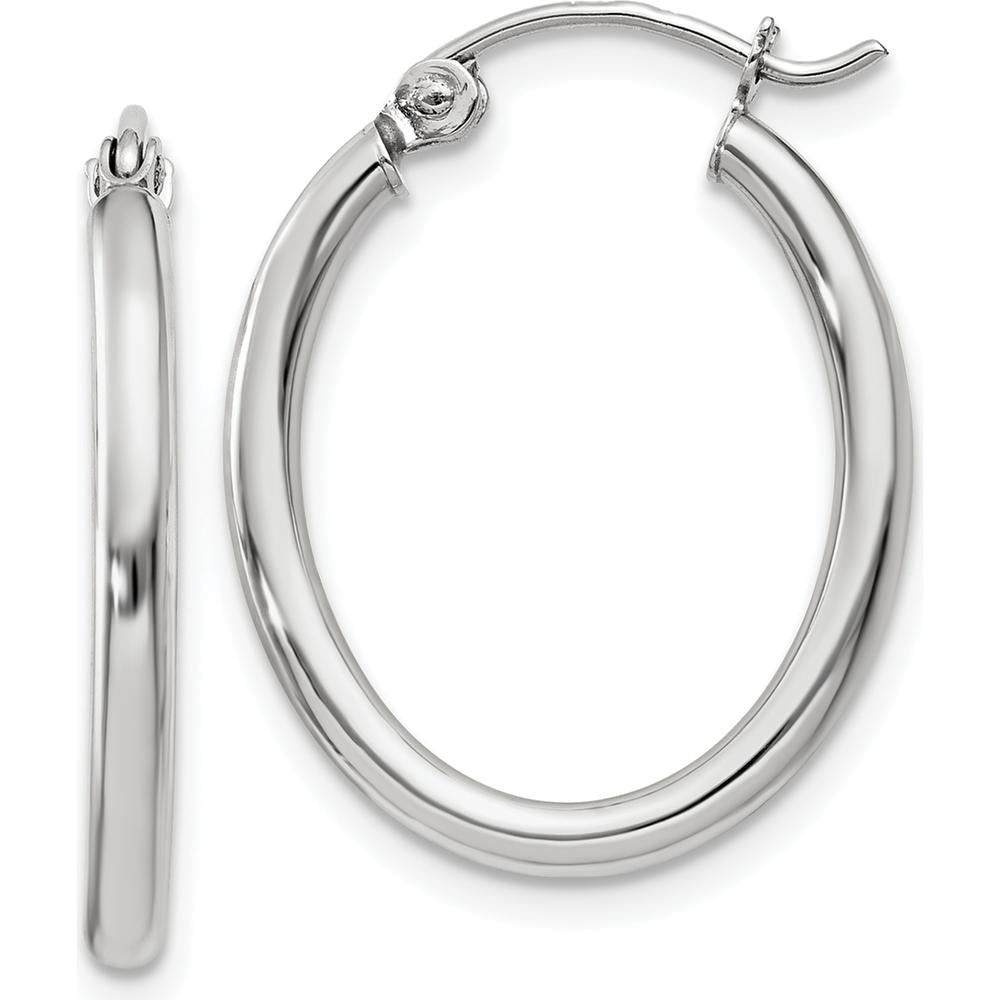 14K White Gold Polished Oval Tube Hoop Earrings - 24mm Length, 18mm Width by 0